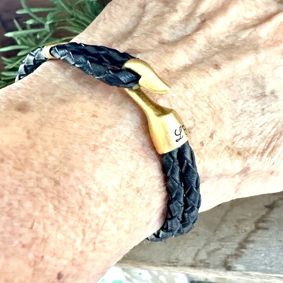 Lulu Frost Black Leather Harpoon Hook Bracelet Unisex - Picture 5 of 10